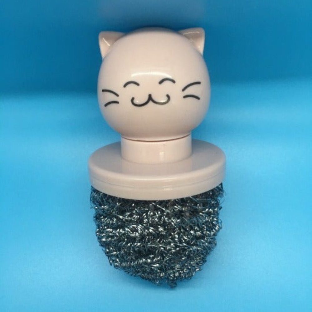 Dish Scrubber, Holder - Pink Kitty Head